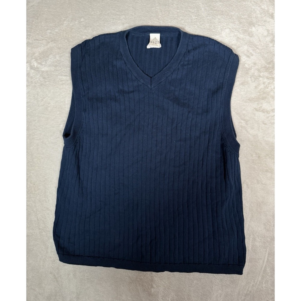adidas Men's Blue Rib-Knit V-Neck Sleeveless Sweater Vest Size L